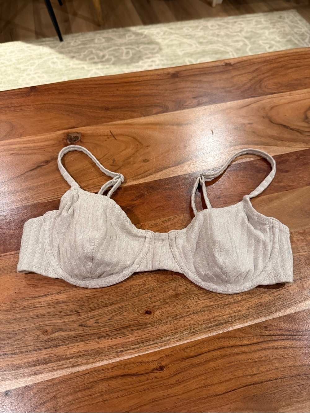 🤎MOVING SALE🤎 Solid and Striped Eva Bikini Top in Silver Adjustable Size M